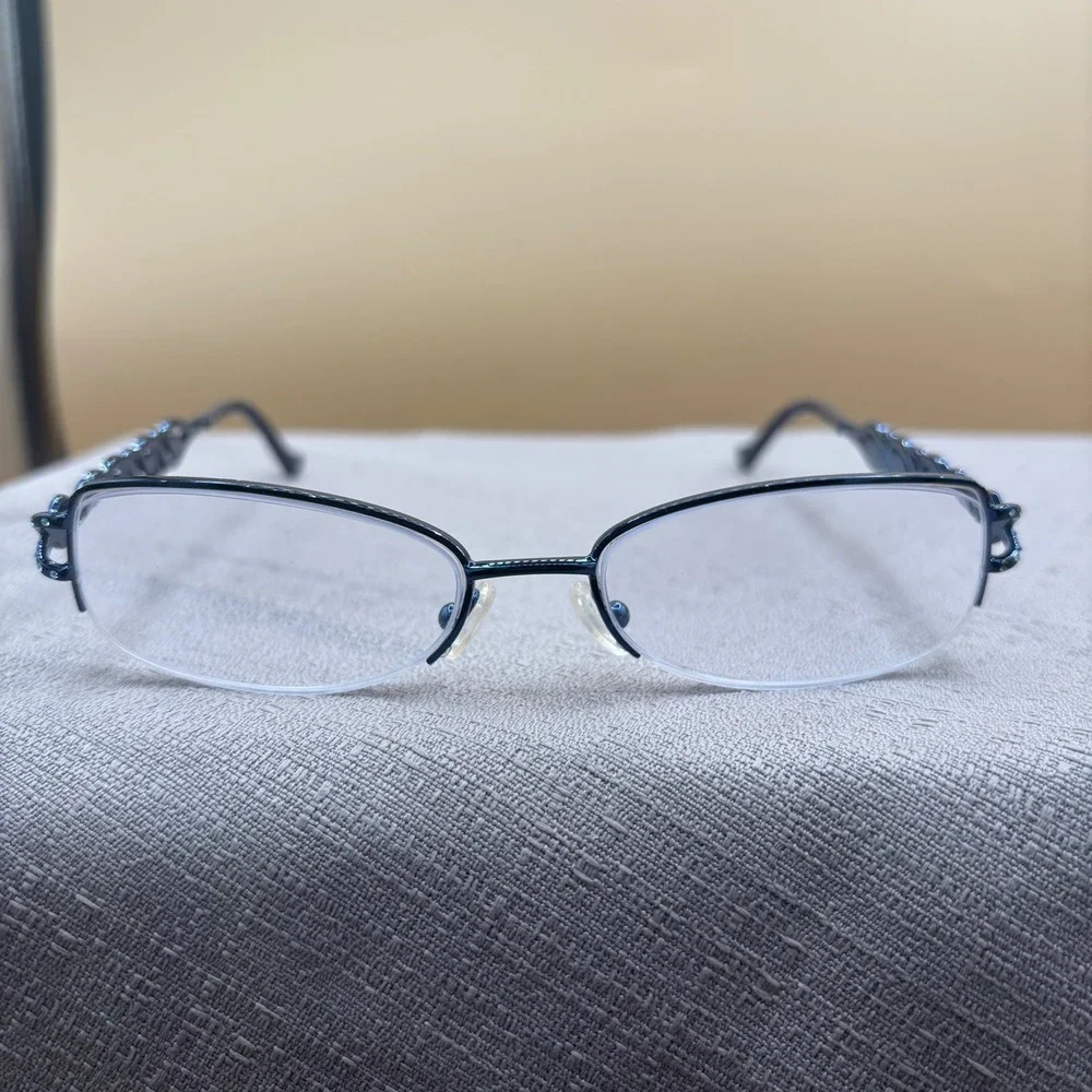 Black Semi Rimless Oval Eyeglasses Crystal Braided Temples 52-17-135 0228